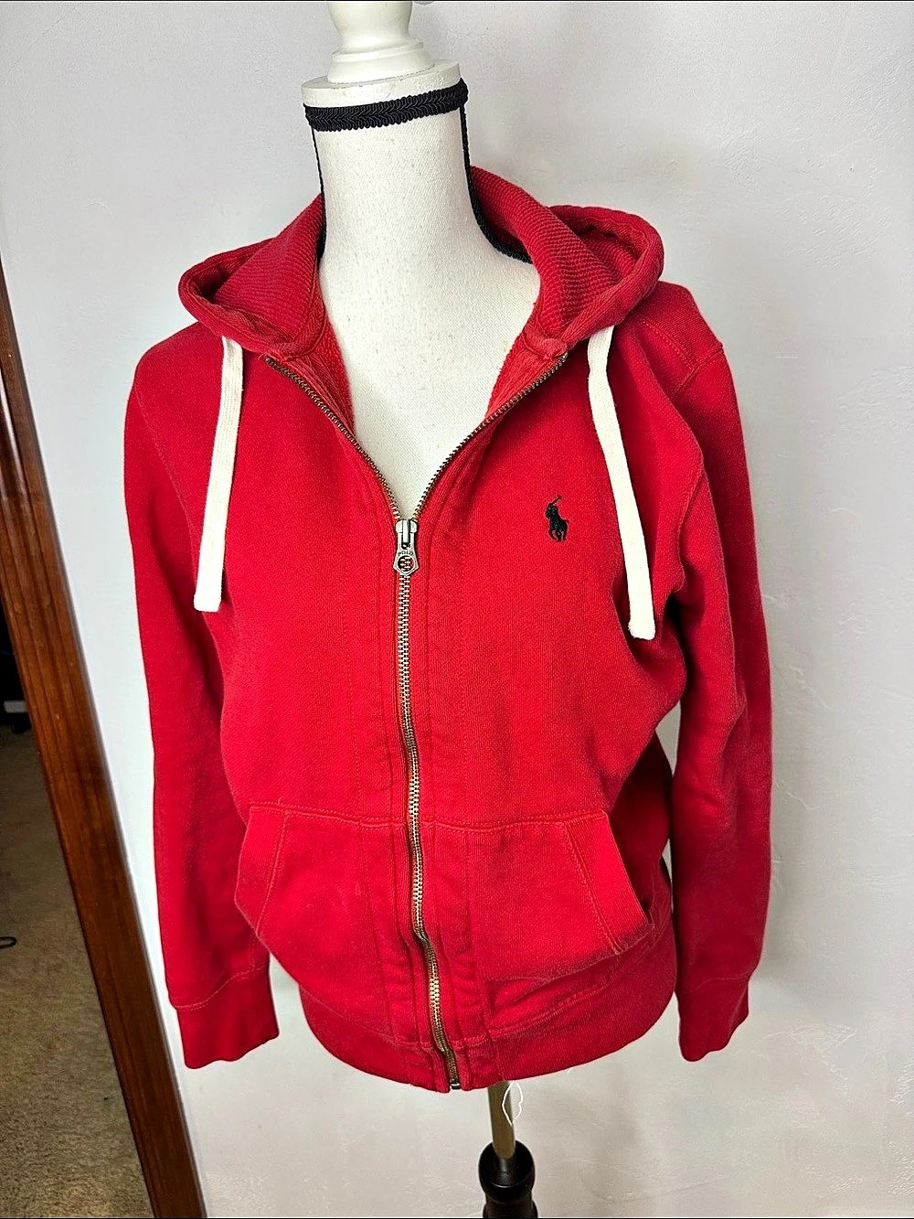 Polo Ralph Lauren Fleece Full-Zip Hoodie Red & White Small